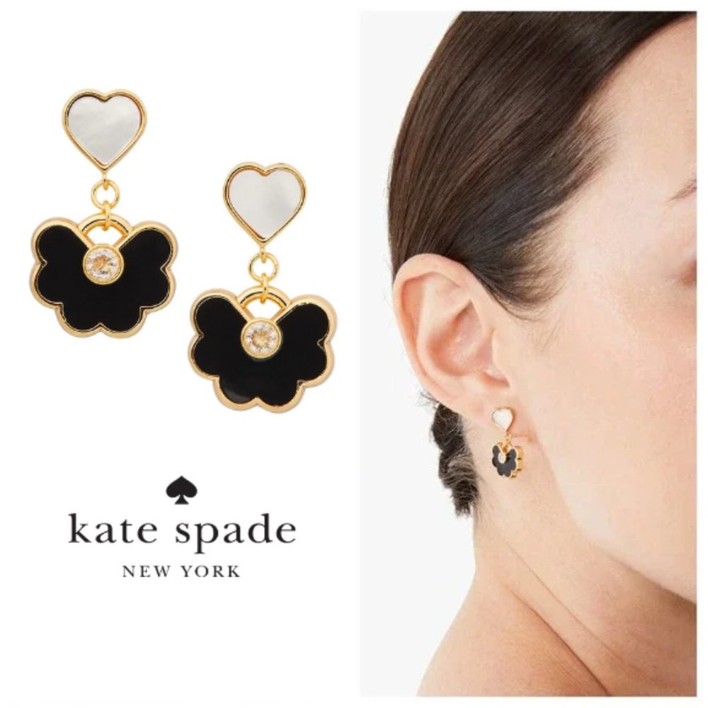 🖤 NEW Kate Spade B&W Spade Flower Drop Earrings